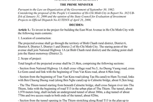 Decision No.622/QD-TTg of July 05, 2000 ratifying the investment in the project for building the east-west avenue in Ho Chi Minh city
