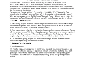 Circular No. 65/2000/TT-BTC of July 05, 2000 guiding the management and use of food quality, hygiene and safety control charges and fees