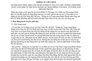 Thông tư liên tịch 03/2000/TTLT-BVCSTE-BVHTT-TƯĐTN hướng dẫn chỉ thị 03/2000/CT-TTg đẩy mạnh hoạt động văn hoá vui chơi giải trí cho trẻ em