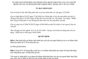 Quyết định 102/2000/QĐ-UB ban hành biểu giá khám chữa bệnh theo yêu cầu