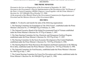 Decision No.79/2000/QD-TTg of dissolving and trans-ferring the tasks of a number of organizations already established Under The Prime Minister’s Decisions