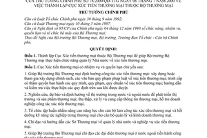 Quyết định 78/2000/QĐ-TTg thành lập Cục Xúc tiến thương mại Bộ Thương mại