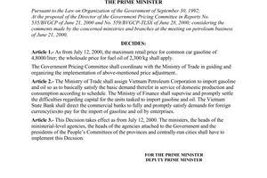 Decision No. 81/2000/QD-TTg, on petroleum business management, promulgated by the Prime Minister of Government