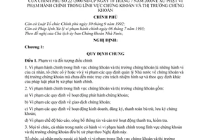 Nghị định 22/2000/NĐ-CP xử phạt vi phạm hành chính trong lĩnh vực chứng khoán và thị trường chứng khoán