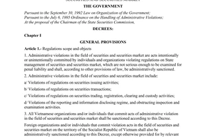 Decree of Government No. 22/2000/ND-CP, on sanctions against administrative violations in the field of securities and securities market