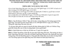 Quyết định 206/2000/QĐ-NHNN13 Quy chế tổ chức hoạt động Thị trường ngoại tệ liên ngân hàng sửa đổi Quyết định 101/1999/QĐ-NHNN13