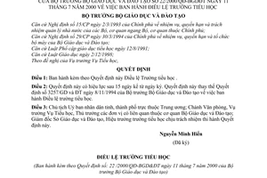 Quyết định 22/2000/QĐ-BGDĐT  Điều lệ Trường tiểu học