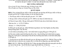 Quyết định 83/2000/QĐ-TTg sử dụng Hệ quy chế  Hệ toạ độ quốc gia Việt Nam