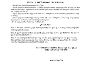 Quyết định 230/2000/QĐ-TCHQ  Quy chế quản lý và sử dụng vũ khí, công cụ