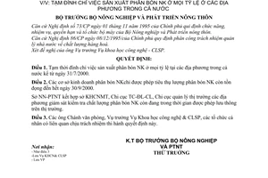 Quyết định 74/2000/QĐ-BNN-KHCN  tạm đình chỉ sản xuất phân bón NK mọi tỷ lệ ở các địa phương
