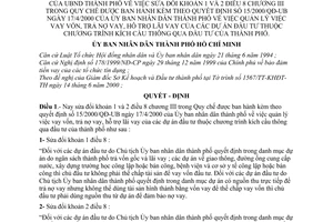 Quyết định 44/2000/QĐ-UB-TH quản lý vay vốn, trả nợ vay, hỗ trợ lãi vay dự án đầu tư sửa đổi Quyết định 15/2000/QĐ-UB