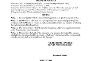 Decision No. 86/2000/QD-TTg of July 18, 2000 issuing the regulation on people-founded universities