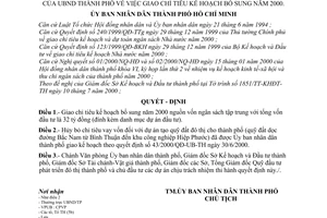 Quyết định 45/2000/QĐ-UB-TH giao chỉ tiêu kế hoạch bổ sung năm 2000