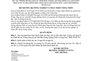 Quyết định 78/2000/QĐ-BNN-TCCB Quy chế tổ chức thực hiện, Quy chế quản lý tài chính Dự án Trồng rừng tại Bắc Giang,Quảng Ninh,Lạng Sơn