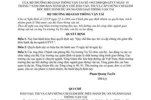 Quyết định 1993/2000/QĐ-BGTVT Quy chế đào tạo, thi và cấp chứng chỉ Giám đốc điều hành dự án ngành giao thông vận tải