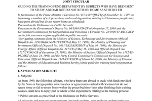 Joint circular No. 75/2000/TTLT-BTC-BGDDT of July 20, 2000 guiding the training fund repayment by subjects who have been sent to study abroad but do not return home as scheduled