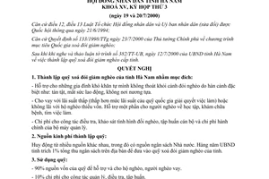 Nghị quyết 15/2000/NQ-HĐND thành lập quỹ xoá đói giảm nghèo Hà Nam