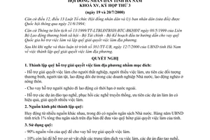 Nghị quyết 16/2000/NQ-HĐND thành lập quỹ hỗ trợ giải quyết việc làm Hà Nam