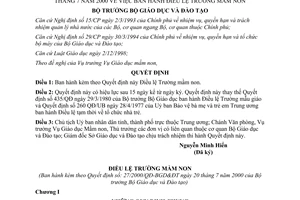 Quyết định 27/2000/QĐ-BGDĐT Điều lệ trường mần non