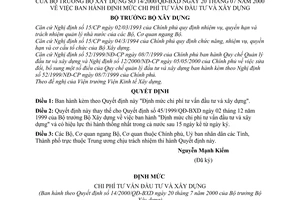 Quyết định 14/2000/QĐ-BXD định mức chi phí tư vấn đầu tư xây dựng