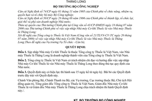 Quyết định 45/2000/QĐ-BCN  sáp nhập Nhà máy Cơ khí Thuốc lá vào Nhà máy Thuốc lá Thăng Long