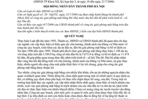 Nghị quyết 09/2000/NQ-HĐ công tác giải phóng mặt bằng trên địa bàn thành phố Hà nội