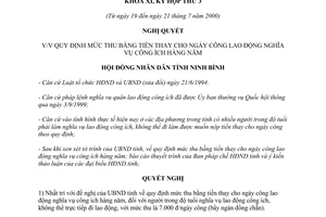 Nghị quyết 06/NQ-HĐND 2000 mức thu tiền thay cho ngày công lao động nghĩa vụ công ích Ninh Bình