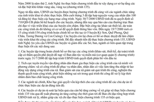 Chỉ thị 38/2000/CT-UB đẩy nhanh tiến độ thực hiện chương trình 135 Nghệ An