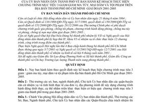 Quyết định 62/2001/QĐ-UB  kế hoạch thực hiện chương trình mục tiêu 3 giảm :giảm ma túy, mại dâm và tội phạm trên địa bàn thành phố 2001-2005