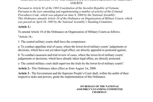 Ordinance No. 25/2000/PL-UBTVQH10 of July 25, 2000 amending article 18 of the ordinance on organization of military courts