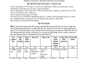 Quyết định 30/2000/QĐ-BGD&ĐT biên chế 2000-2001 giáo dục mầm non, giáo dục phổ thông, giáo dục thường xuyên và sư phạm