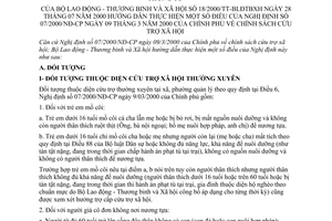 Thông tư 18/2000/TT-BLĐTBXH chính sách cứu trợ xã hội để hướng dẫn thực hiện NĐ 07/2000/NĐ-CP