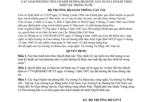 Quyết định 2070/2000/QĐ-GTVT kiểm tra chất lượng ,an toàn kỹ thuật phương tiện cơ giới đường bộ được sản xuất, lắp ráp theo thiết kế trong nước