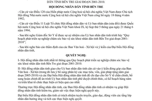 Nghị quyết 15/2000/NQ-HĐND chăm sóc bảo vệ sức khoẻ nhân dân Bến Tre 2001-2010