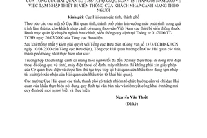 Công văn 3786/TCHQ-GSQL tạm nhập thiết bị viễn thông của khách nhập cảnh mang theo người