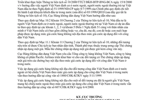 Công văn 1911/CHK Triển khai thực hiện thông tư 10/2000/TTLT/BKH-BTP-BNG-BCA