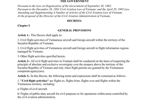 Decree of Government No. 25/2000/ND-CP of August 01, 2000 on the management of civil flight activities in Vietnam