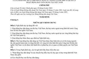Nghị định 25/2000/NĐ-CP quản lý hoạt động bay dân dụng Việt Nam