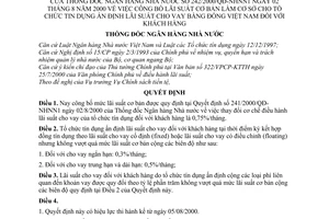Quyết định 242/2000/QĐ-NHNN1 lãi suất cơ bản làm cơ sở cho tổ chức tín dụng ấn định lãi suất cho vay bằng Đồng Việt Nam