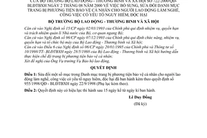 Quyết định 722/2000/QĐ-BLĐTBXH  sửa đổi danh mục trang bị phương tiện bảo vệ cá nhân người lao động làm nghề, công việc có yếu tố nguy hiểm, độc hại