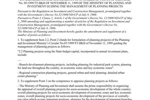 Circular No. 09/2000/TT-BKH of August 02, 2000 on amendments and supplements to a number of points of Circular No. 05/1999/TT-BKH of November 11, 1999 of the ministry of planning and investment guiding the management of planning projects