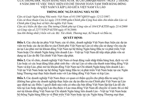 Quyết định 245/2000/QĐ-NHNN7 cơ chế thanh toán tạm thời bằng đồng Việt Nam và kíp Lào giữa Việt Nam và Lào