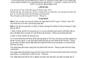 Nghị định 26/2000/NĐ-CP tổ chức và hoạt động điện ảnh bổ sung  Nghị định 48/Cp n