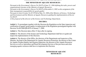 Decision No.650/2000/QD-BTS of August 04, 2000 promulgating the regulation on the State inspection and certification of aquatic goods quality