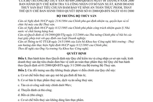 Quyết định 649/2000/QĐ-BTS Quy chế kiểm tra công nhận cơ sở SXKD thuỷ sản đạt tiêu chuẩn vệ sinh an toàn thực phẩm thay thế Quyết định 01/2000/QĐ-BTS