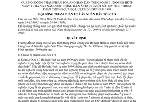 Nghị quyết 01/2000/NQ-HĐTP hướng dẫn áp dụng quy định trong phần chung của Bộ Luật Hình sự năm 1999