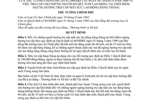 Quyết định 91/2000/QĐ-TTg trợ cấp người hết tuổi lao động tại thời điểm ngừng hưởng trợ cấp mất sức lao động hàng tháng