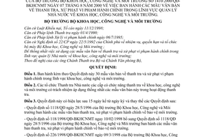 Quyết định 1410/2000/QĐ-BKHCNMT mẫu văn bản thanh tra, xử phạt vi phạm hành chính lĩnh vực quản lý Nhà nước khoa học  công nghệ môi trường