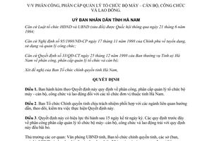 Quyết định số 647/2000/QĐ-UB phân cấp quản lý cán bộ công chức lao động Hà Nam