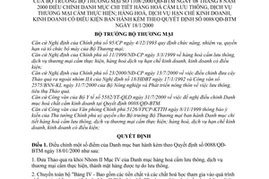 Quyết định 1108/2000/QĐ-BTM danh mục hàng hoá cấm lưu thông, dịch vụ TM cấm thực hiện,HHDV hạn chế KD, KD có điều kiện điều chỉnh QĐ 0088/QĐ-BTM